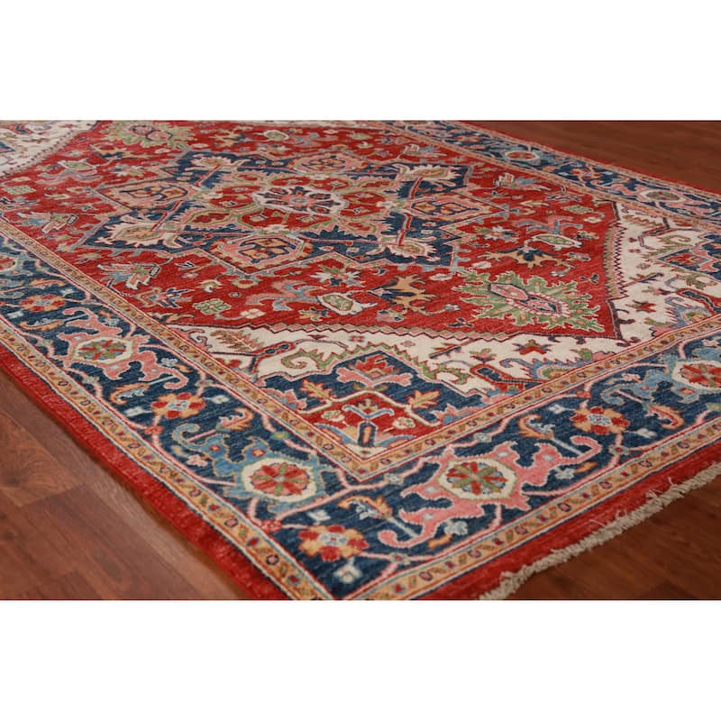 Vegetable Dye Red Heriz Serapi Oriental Area Rug Handmade Wool Carpet - 5'6"x 7'11" - 5'6"x 7'11" - Red