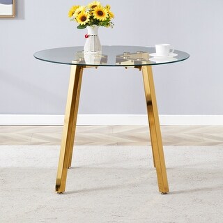 Round Clear Glass Dining Table with Metal 7-Shaped Legs - Bed Bath ...