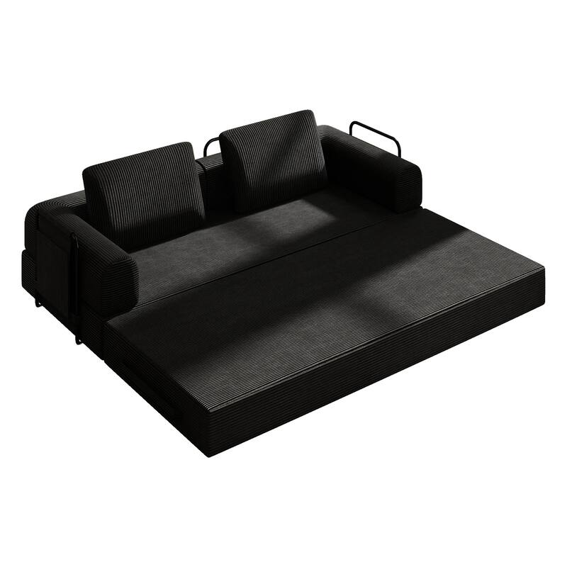 Convertible Sleeper Sofa Bed, Corduroy Folding Sleeper Couch with Pillow, Boneless Couch for Living Room, Floor Lounge Sofa