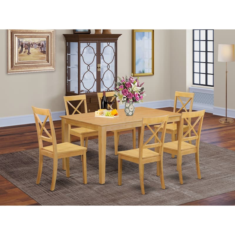 East West Furniture 7 Piece Kitchen Table & Chairs Set Consist of a Dining Table and 6 Dining Room Chairs, 36x60 Inch, Mahogany - CABO7-OAK-W