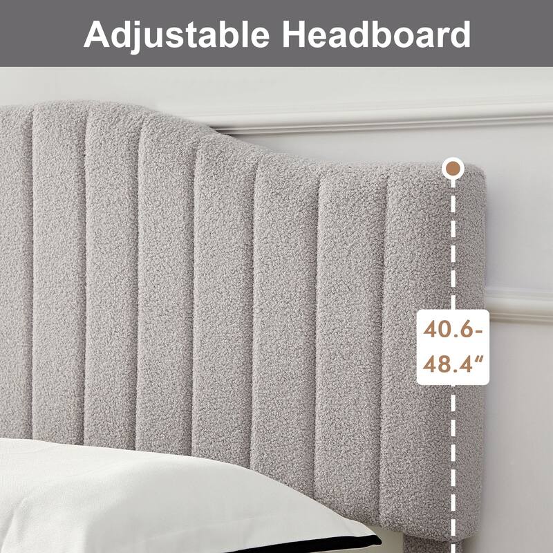 VECELO Upholstered Bed Frames, Platform Beds with Height Adjustable Teddy Fabric Headboard, 7.9'' Under Bed Space