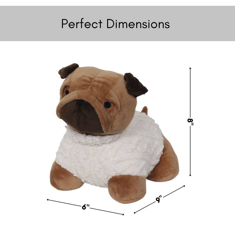 Decorative Pug Door Stopper, 2.3 lb Weighted, Brown/Ecru - 9"L x 6"W x 8"H