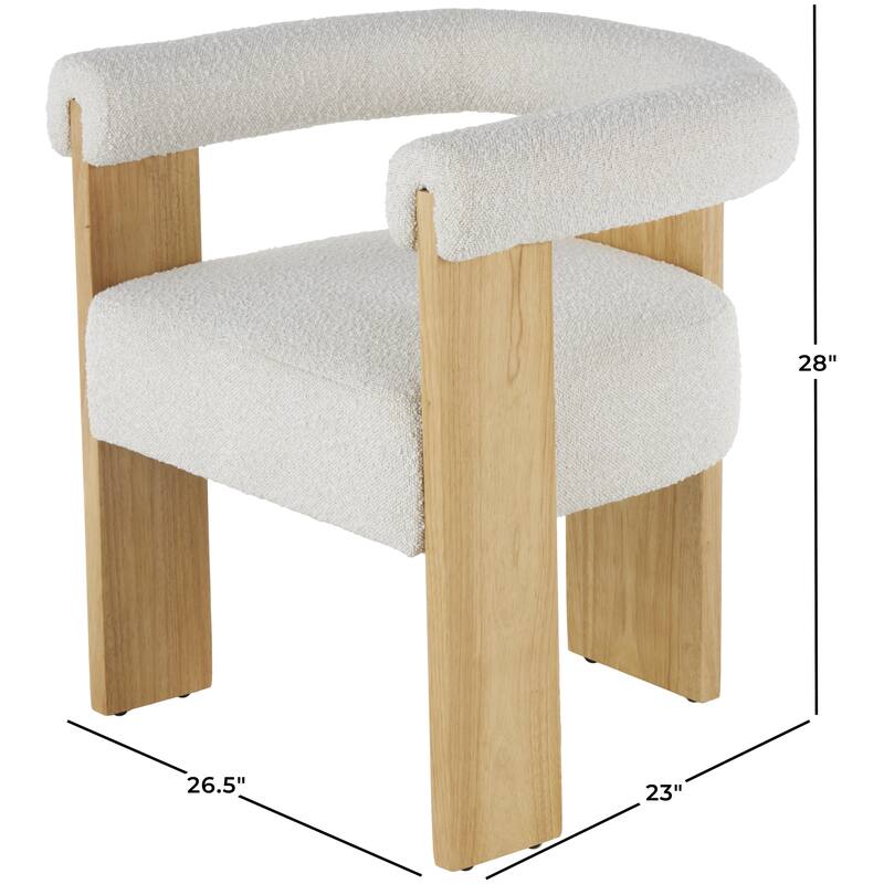Cream Polyester Curved Back Mid Century Modern Round Boucle Living Room Accent Chair with Brown, Light Brown or Black Wood Frame