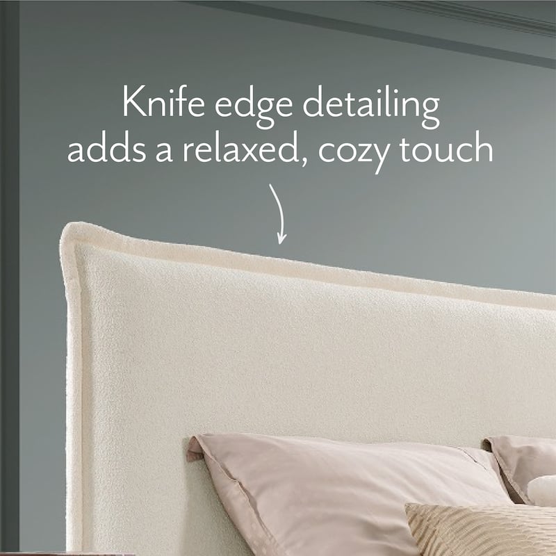 Lottie Cream Boucle Upholstered Queen Platform Bed Frame
