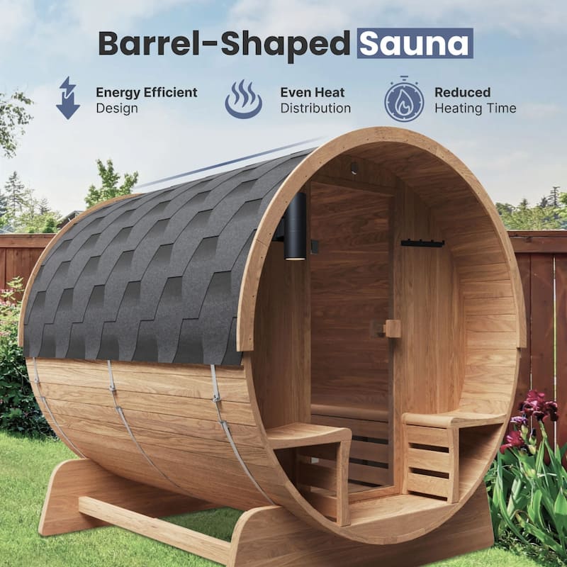 ALEKO Outdoor Barrel Steam Sauna 5-6 Person Rustic Cedar Wood with UL Certified