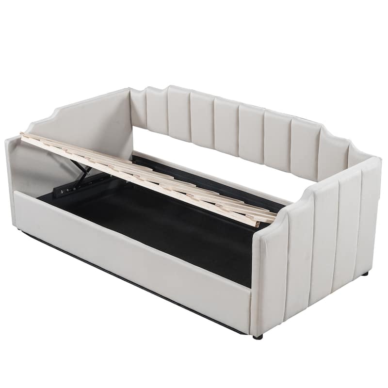 Modern Twin Size Upholstered Daybed with Underneath Storage for Bedroom
