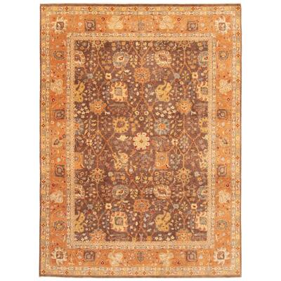 ECARPETGALLERY Hand-knotted Peshawar Oushak Dark Brown Wool Rug - 8'10 x 11'10
