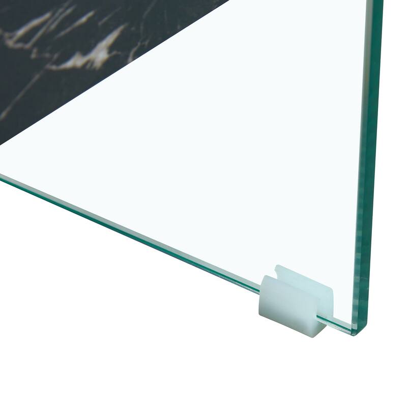 43.3 Inch Double Layer Coffee Table Storage Side Table with Open Storage Shelves, Drawers Glass Center Table End Table