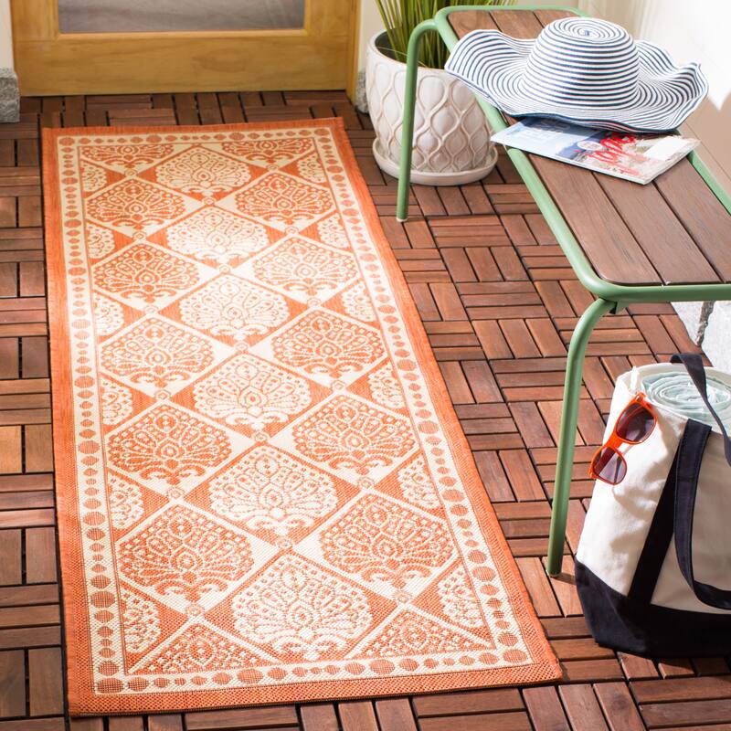 SAFAVIEH Courtyard Evangelina Indoor/ Outdoor Waterproof Patio Backyard Rug - 2'3" x 6'7" Runner - Rust/Sand