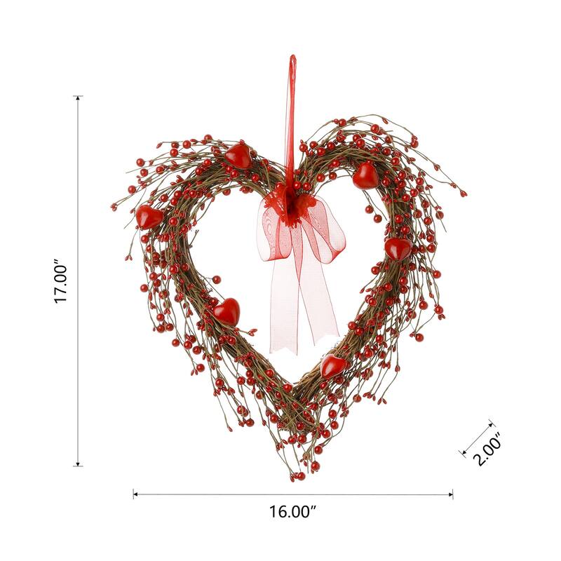 Glitzhome Valentine's Berry Heart or Round Wreath Hanging Decor