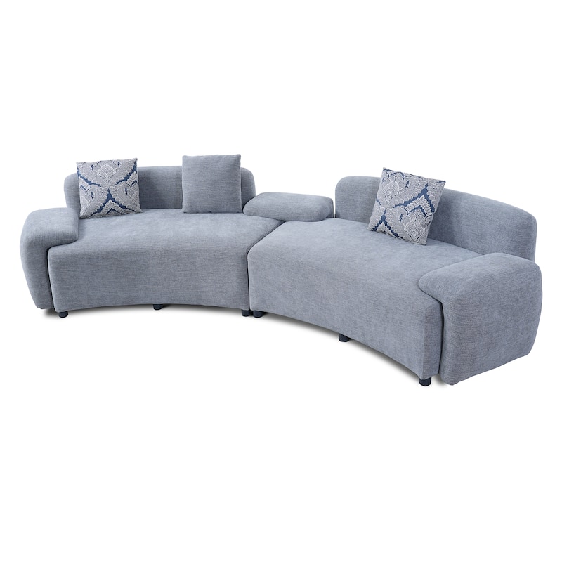 Christopher Knight Home - Lunaria 122" Modern Upholstered Curved Sofa with 2 Damask Pattern Pillows