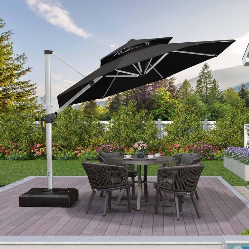 PURPLE LEAF 10 ft Double Top Round Windproof Offset Hanging Patio Umbrella - Black