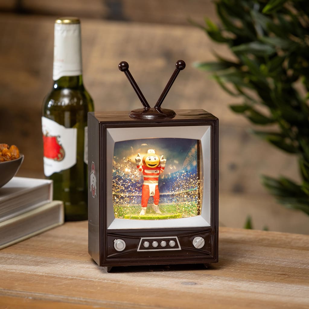 Ohio State Univ 8 in. Vintage TV Light Up Water Lantern Snow Globe