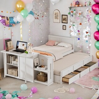 2 Color Twin-size Multifunctional Platform Bed with Built-in Trundle and 3 Drawers
