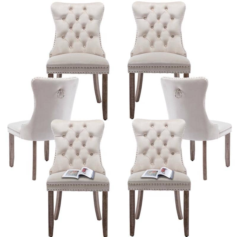 High-end Tufted Velvet Upholstered Nailhead Dining Chair Set of 6
