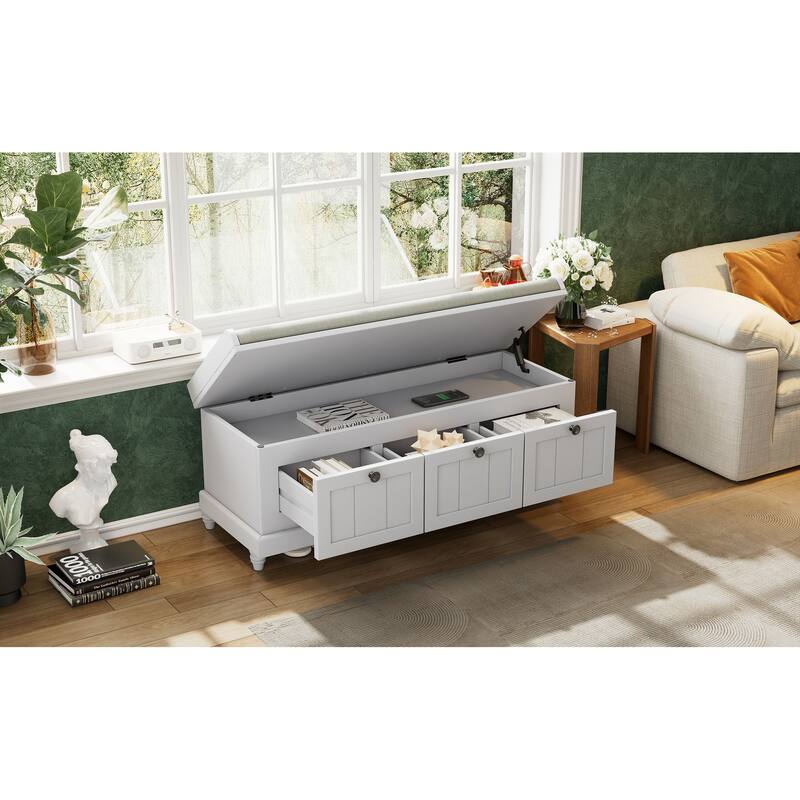 Fluted Entryway Bench with Storage