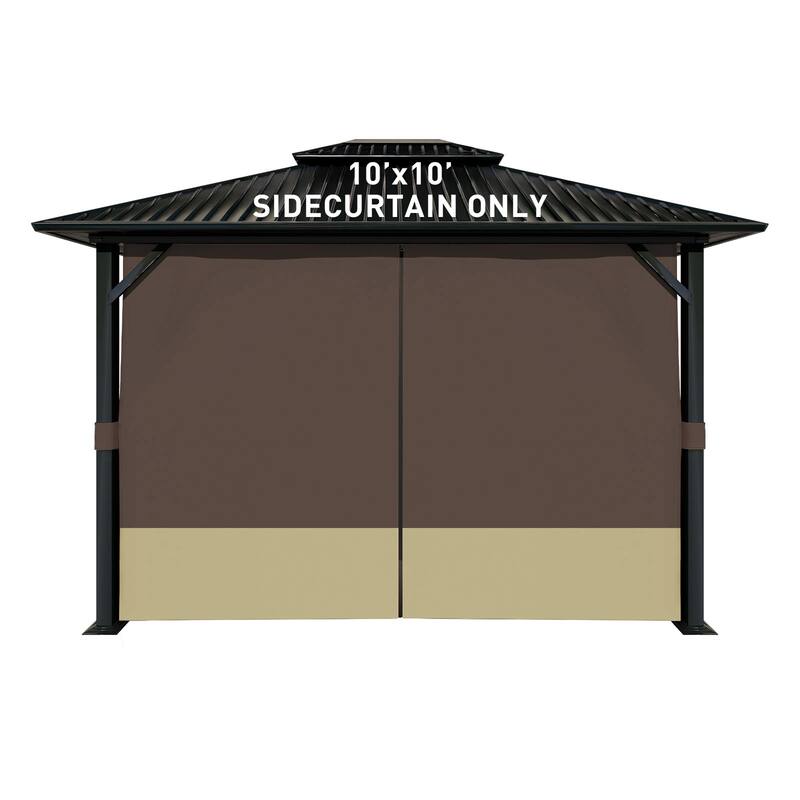 Aoodor 10' x 10' Gazebo Curtain Set，Curtain Only - Coffee and Khaki
