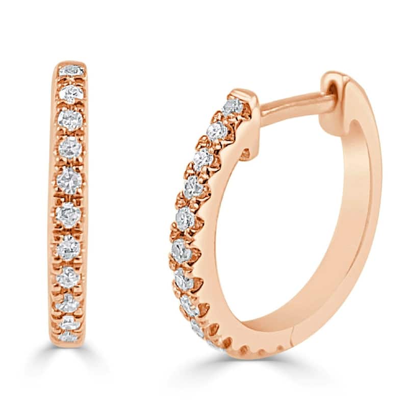 Joelle Collection Diamond Huggie Earring - 14K Gold Earrings 1/10 CTTW U-Shaped Hoops With Certified Diamonds