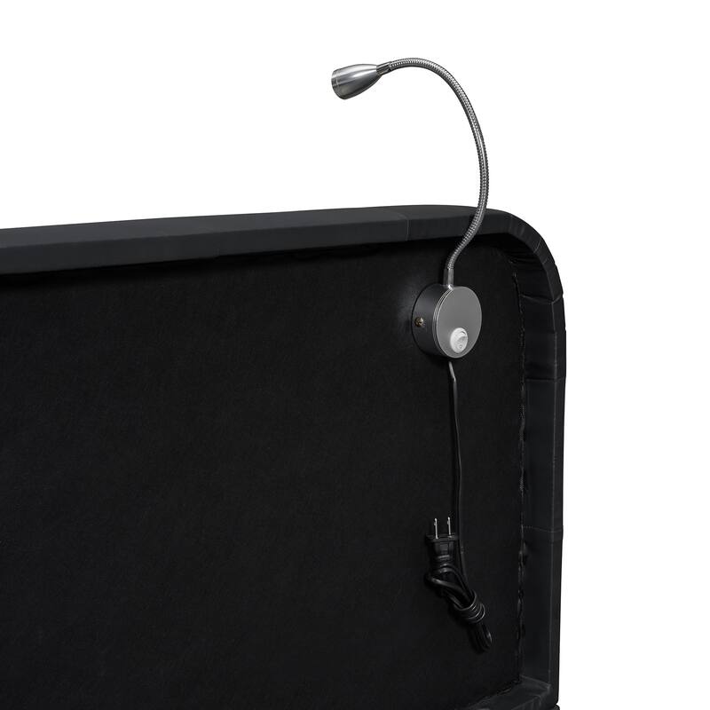 Queen Size Upholstered Platform Bed with Built-in Reading Lights