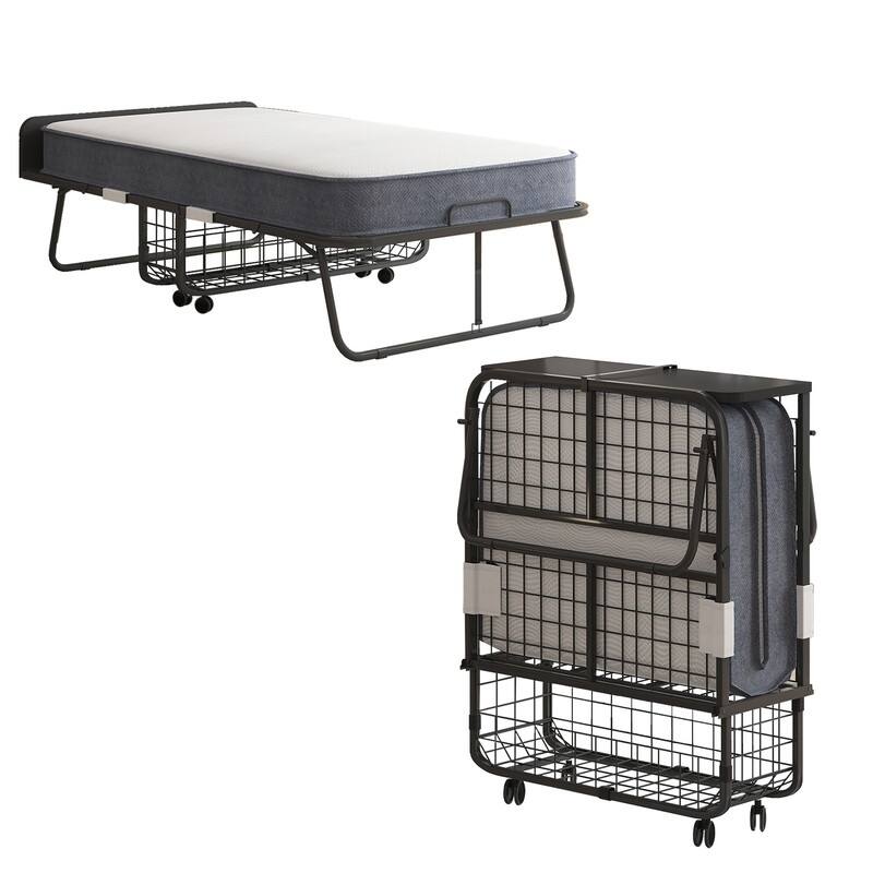 Mixoy Space Saving Fold up Bed with Mattress & 360 Swivel Wheels