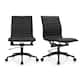 Set of 2 Modern Office Chairs, Upholstered PU Leather Ribbed Armless Mid Back with Metal Frame, Adjustable Height, Tilt - All Black