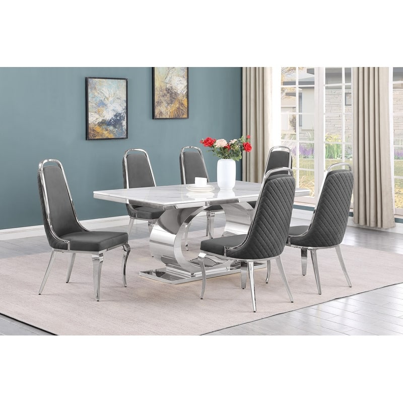 Best Quality Furniture D430/1-SC310-7 Dining Set with 68" White Marble Top
