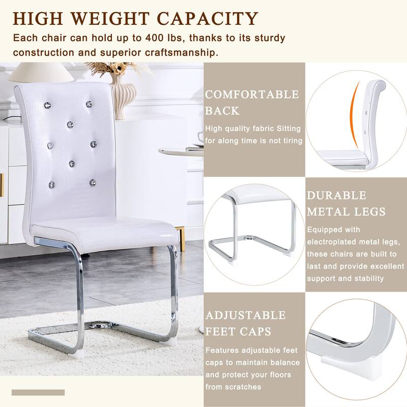 Set of 2, Retro Faux Alligator Skin Upholstered Dining Chairs, with Crystal Buckle Design and Faux Leather Design