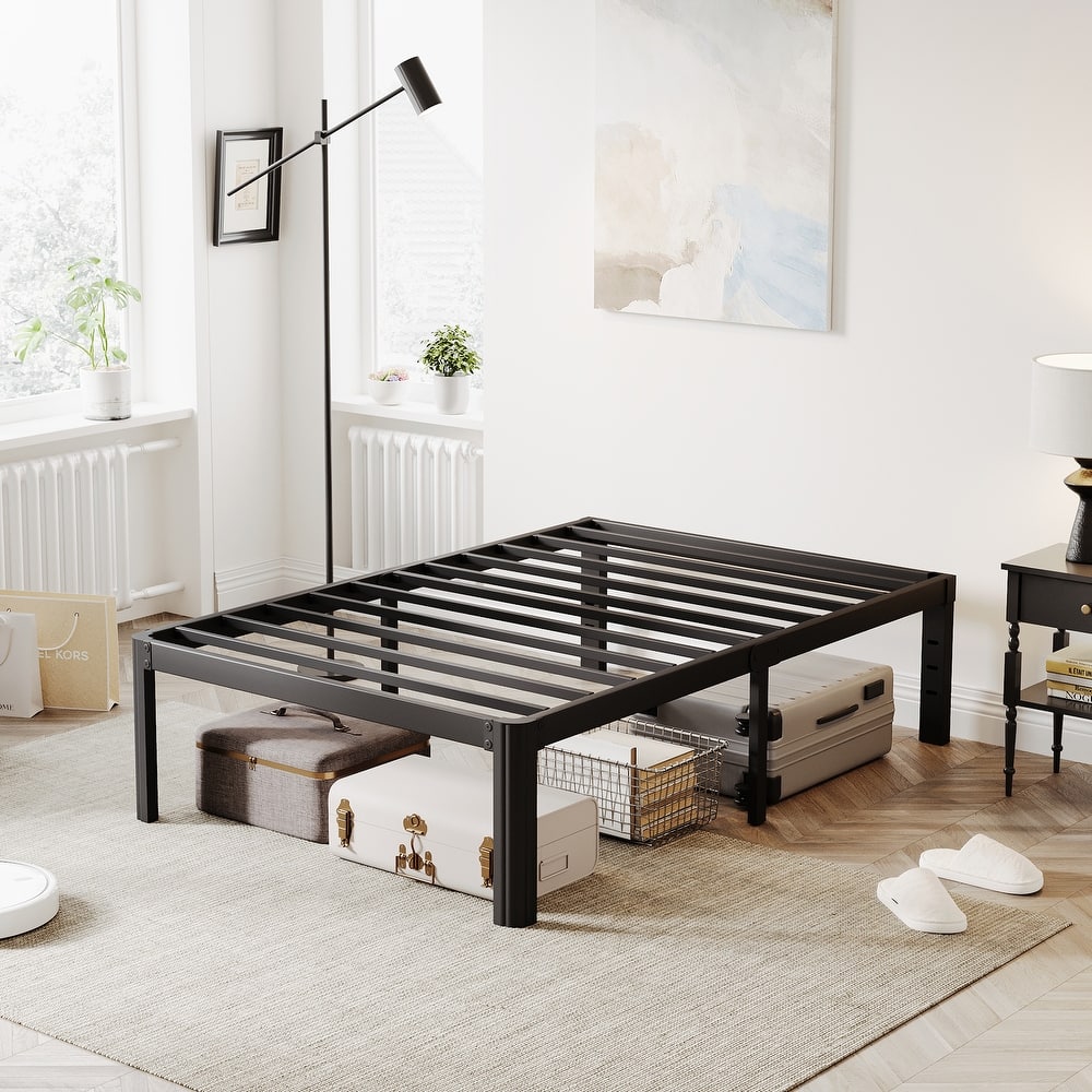 12" Heavy Duty Metal Bed Frame with Round Corners, Box Spring Not Required, Noise Free