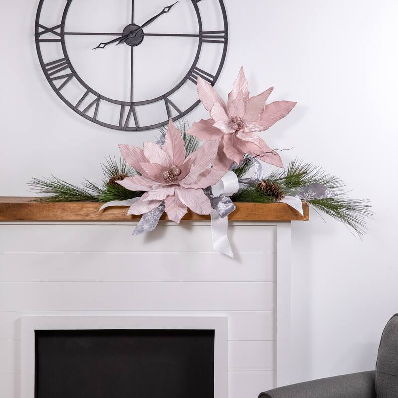 33" Pink Glittered Poinsettia Large Christmas Pick - 33