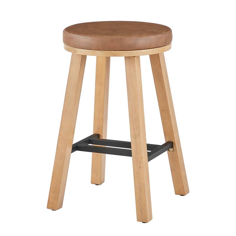Bower home Upholstered Round Wood Counter Stool - Set of 2