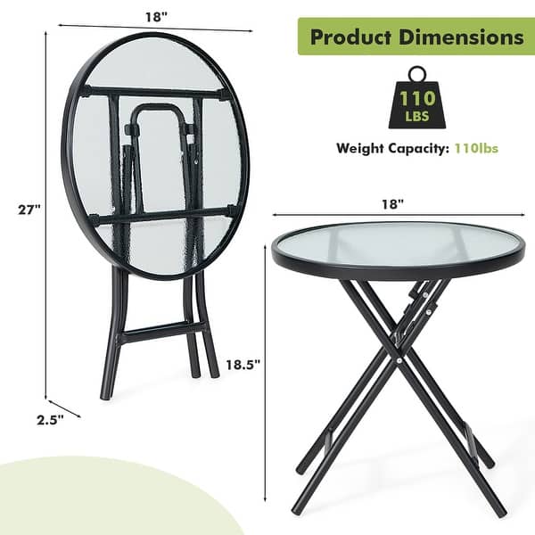 Costway Patio Folding Round Glass Side Table Bistro Coffee Table Plant - See Details