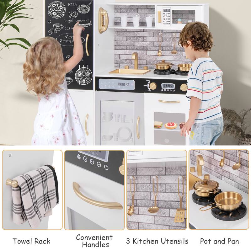 Pretend Play Kitchen with Utensils for Kids Aged 3+ - 36" x 12" x 39"