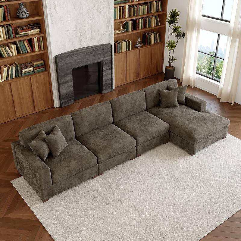 Modern Oversized Chenille Modular Sectional Sofa With Chaise