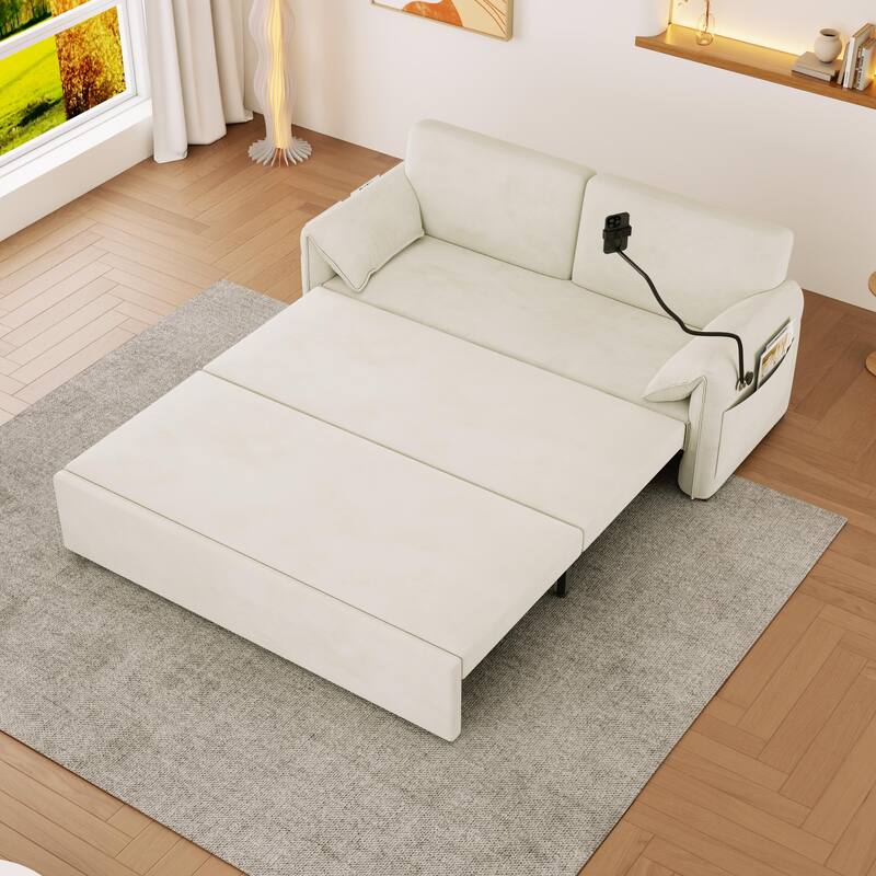 Convertible 63-inch Velvet Sofa Bed with Three Adjustable Modes - Comfortable Sofa, Lounge, and Double Bed for Home or Office