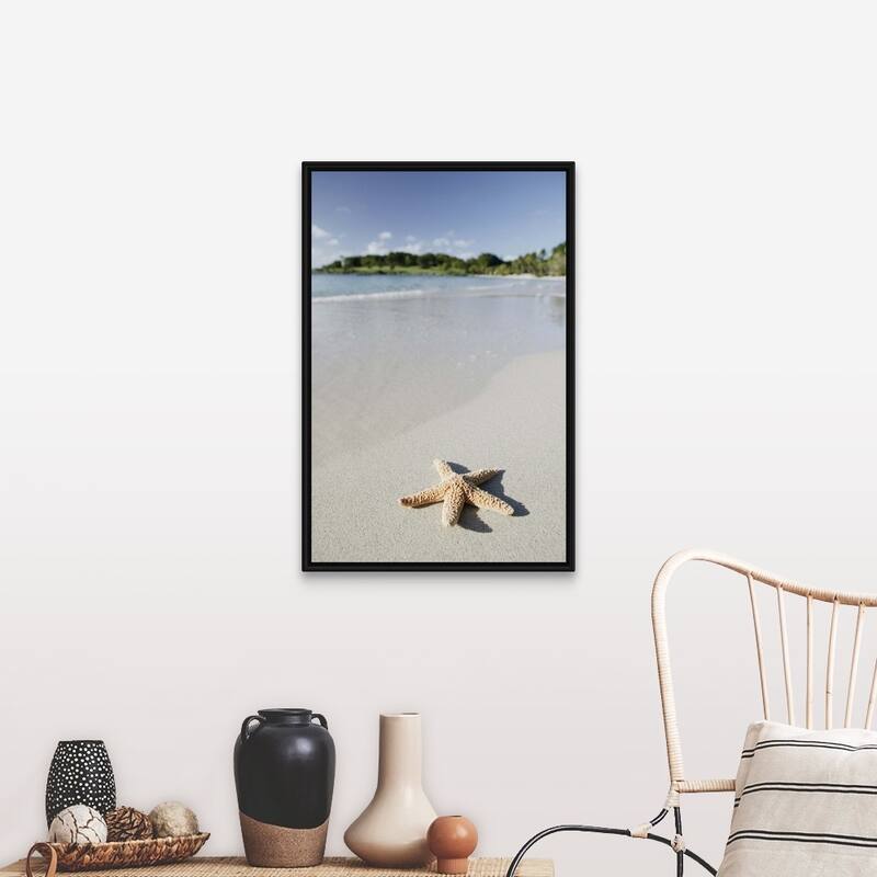 "Starfish on beach of Caribbean Sea, Virgin Islands" Black Float Frame Canvas Art - 24 x 36