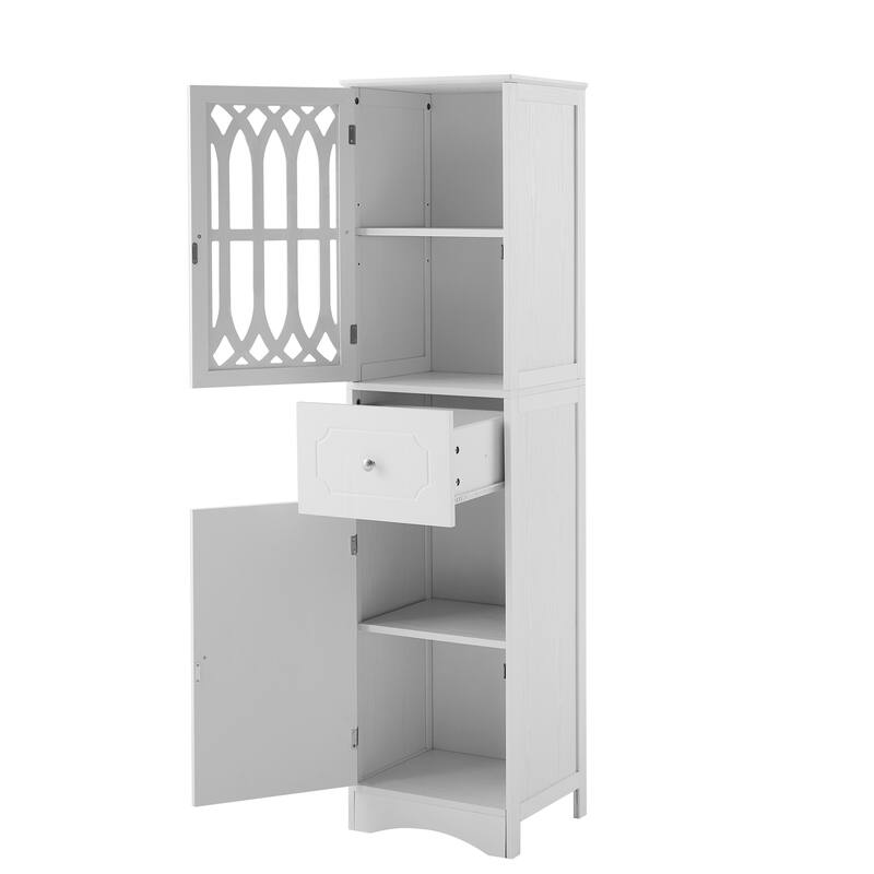 Freestanding Adjustable Storage Cabinet with Metal Knobs, Acrylic Panel Door Cabinet, Groove Pattern Drawer and Door Cabinet