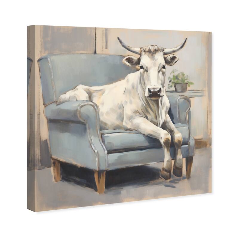 Wynwood Studio Canvas Animals Cow in the Living Room White and Rustic Wall Art Canvas Print