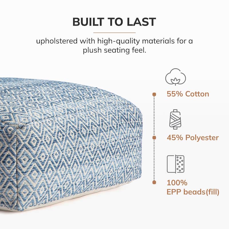 Jani Willamette 34-inch Beige Square Oversized Pouf Ottoman - Stylish Footrest for Living Room, Bedroom