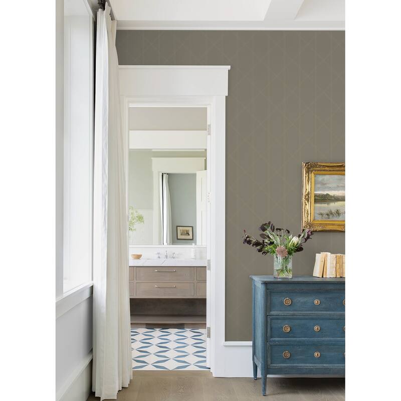A-Street Prints Walcott Light Grey Stitched Trellis Wallpaper