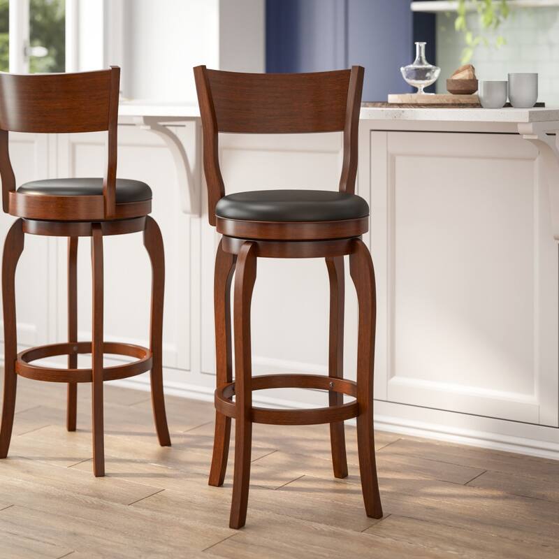 Commercial Upholstered Wooden Swivel Bar Stool