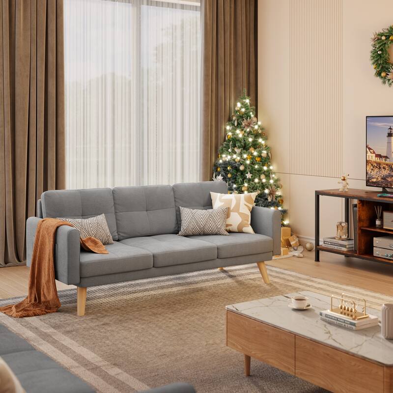 67” Sofa Couch with Soft Armrest Small Sofa Seat with 3 Comfy Pillows，3-Seater Couch for Livingroom