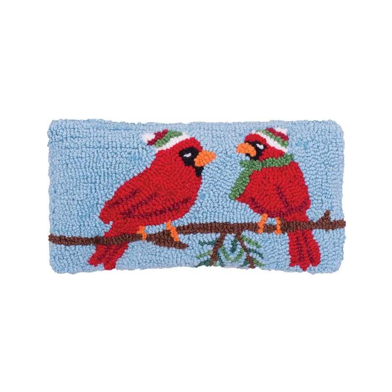 Christmas Winter Cardinal Hooked Decorative Accent Throw Pillow