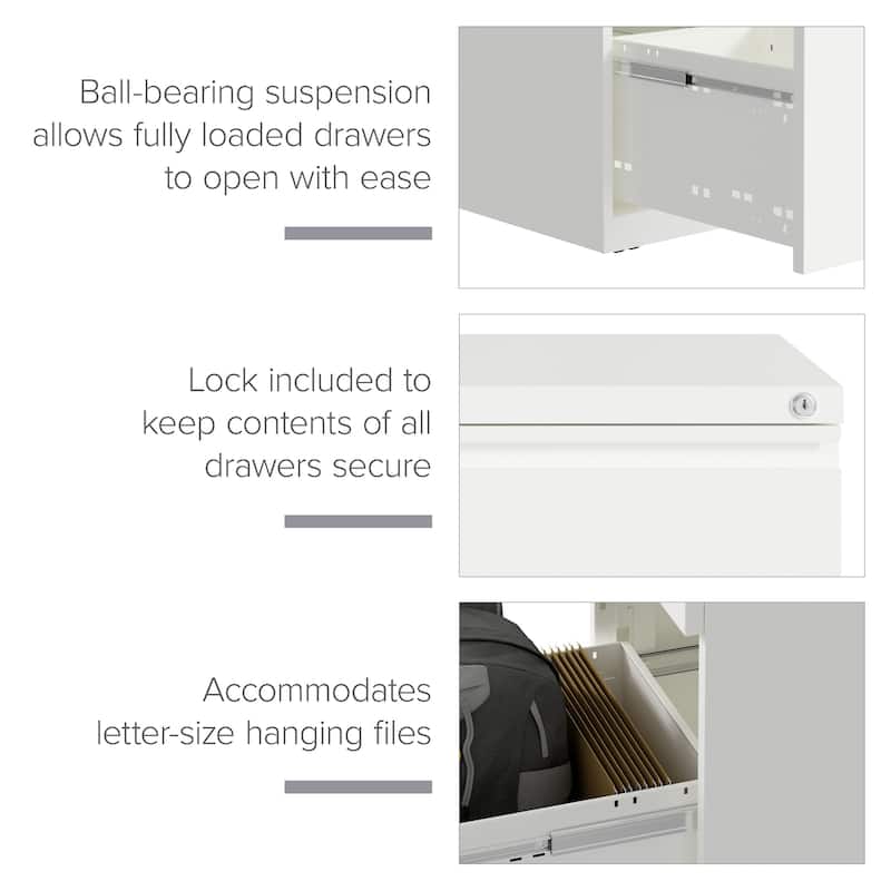 Hirsh 20-inch Deep Mobile Pedestal File 2-Drawer Box-Backpack with Full Width Pull, White