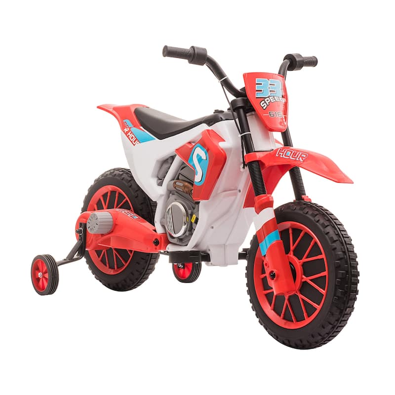 12V Electric Bicycle with Rear Wheel Drive, Red Ride on Motor Vehicle Toy, Battery Powered Electric Vehicle with Training Wheels