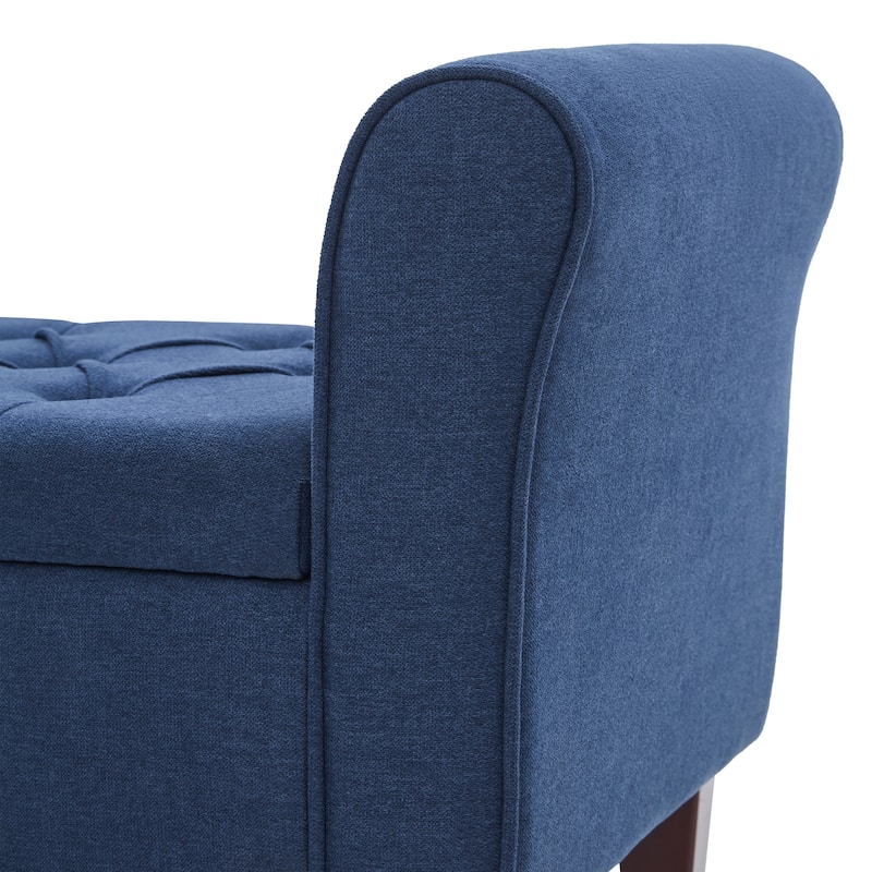Arm Fabric Storage Ottoman Bench with Solid Wood Legs, 48"W x 18"D x 23"H