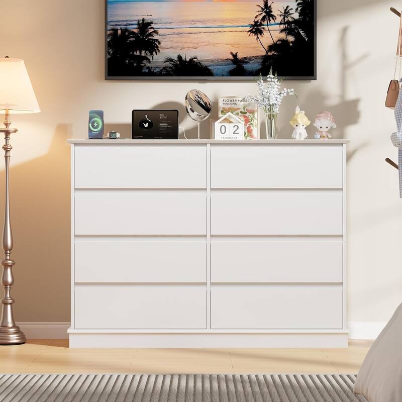 8 Drawer Dresser for Bedroom, Wide Black Chest with Spacious Top, Modern Wooden Organizer for Closet, Living Room
