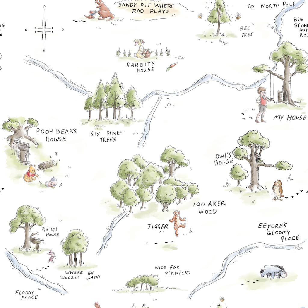 Winnie The Pooh 100 Acre Wood Map Peel and Stick Wallpaper by RoomMates