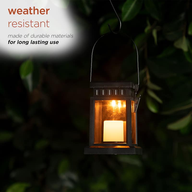 Alpine Corporation 19" Tall Outdoor Solar Powered Hanging or Stake Lanterns, Black (Set of 6)