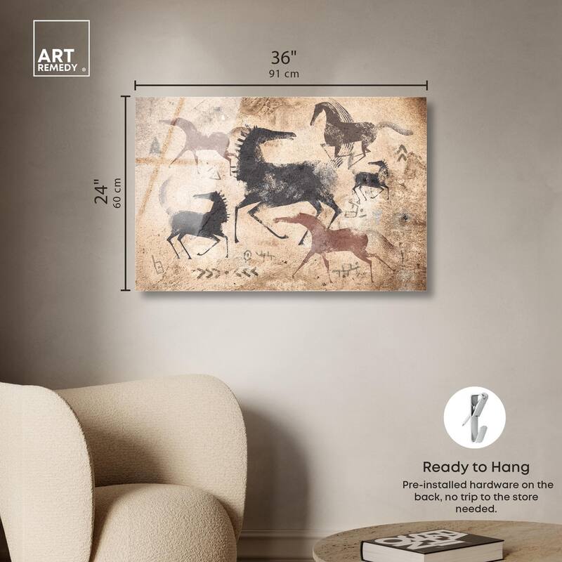 Cave Drawing Horses Acrylic by Art Remedy, Ready to Hang