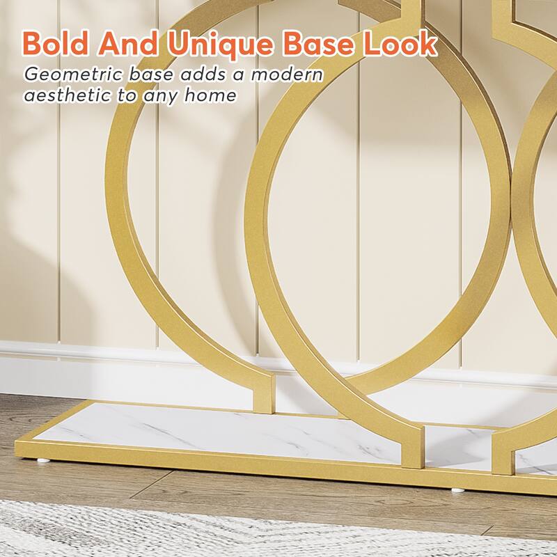 55 inch Gold Console Table, Faux Marble Entryway Table Narrow Long Sofa Table, Modern Accent Table for Living Room